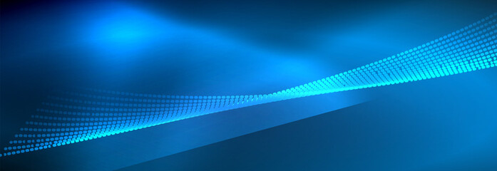 Neon shiny color background with light glowing wave line particles. Wallpaper background, design templates for business or technology presentations, internet posters or web brochure covers