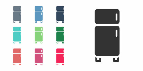 Black Refrigerator icon isolated on white background. Fridge freezer refrigerator. Household tech and appliances. Set icons colorful. Vector