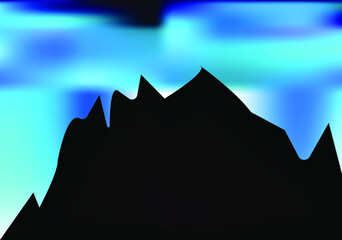 sunset over mountains, dark mountain background, abstract design, illustration, 