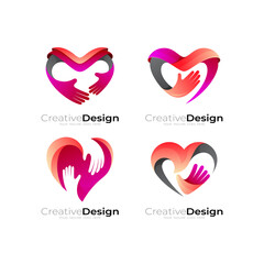 Set love logo with charity design social, heart icon vector