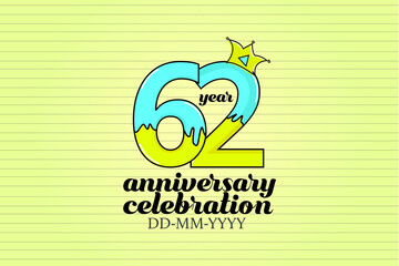 62 year anniversary cartoon, sweet style, candy look, for background - vector