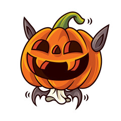 Happy halloween with cartoon cute funny pumpkin wearing bat costume. Vector character