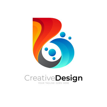 B logo and wave design vector, 3d colorful, letter B