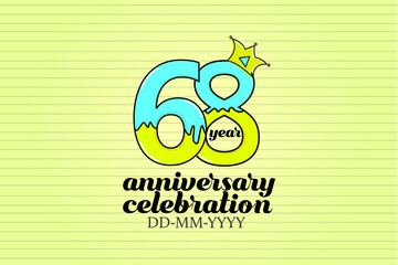 68 year anniversary cartoon, sweet style, candy look, for background - vector