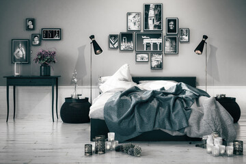 Modern Bedroom Arrangement - black and white 3D Visualization