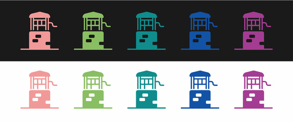Set Well icon isolated on black and white background. Vector