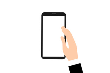 business man hand touch mobile phone with blank white screen, vector