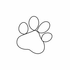 Paw Track One Line Drawing. Cute Paw Continuous Single Line Art  Drawing. Animal Logo Trendy Minimalist Style Isolated on White Background. Vector EPS 10.
