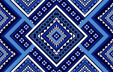 Geometric ethnic seamless pattern. Traditional native style. Blue striped. Design for background, illustration, wallpaper, fabric, clothing, carpet, embroidery
