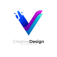 V icon vector, letter V logo and colorful design