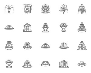 Water fountain line icons set