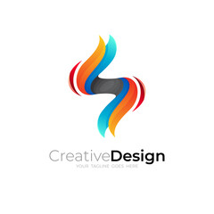 Symbol S logo and 3d colorful design, simple icons