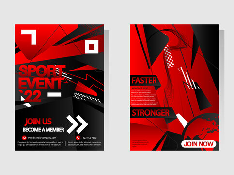 Black, Red And White Sport Social Media Banner Templates With Unique Style. Business Brochure Collection. Leaflet, Flyer, Book Cover, Presentation, Card  Template Set For Marketing.