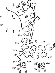 vector cartoon education game join to the dots 1 to 20 drawing giraffe activity