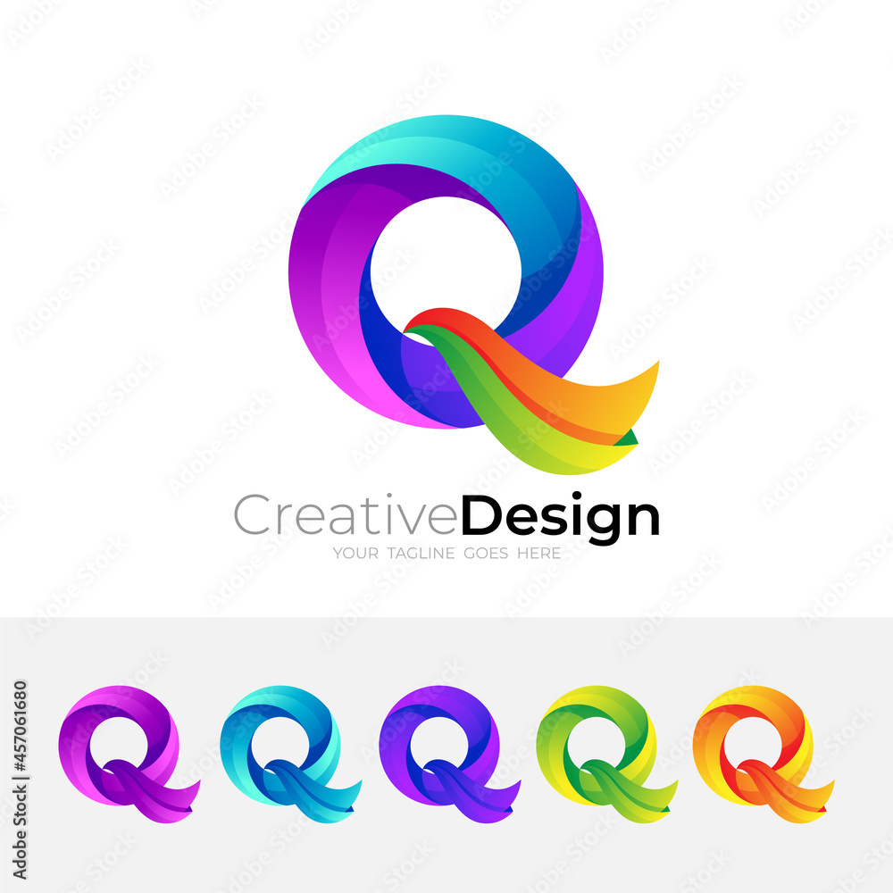 Wall mural letter q logo and colorful design template, 3d style