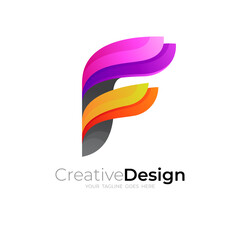 F logo, Letter F logo design illustration, 3d style