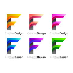 Set letter F logo and colorful design vector