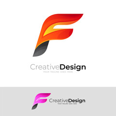 F logo and abstract design vector, colorful style