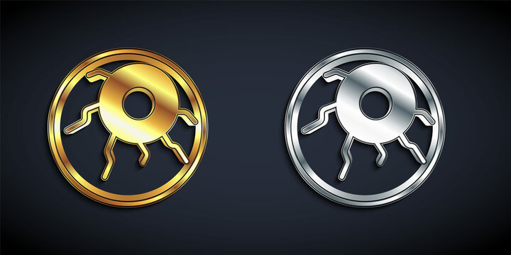 Gold And Silver Eye Icon Isolated On Black Background. Happy Halloween Party. Long Shadow Style. Vector