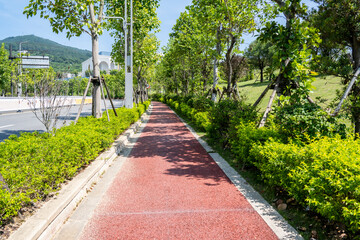 Public pedestrian runway in modern city