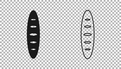 Black French baguette bread icon isolated on transparent background. Vector