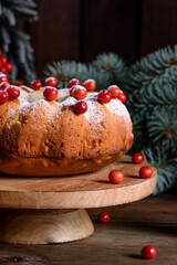 Traditional Christmas cranberry pie. Preparation of the festive table for the celebration of Christmas