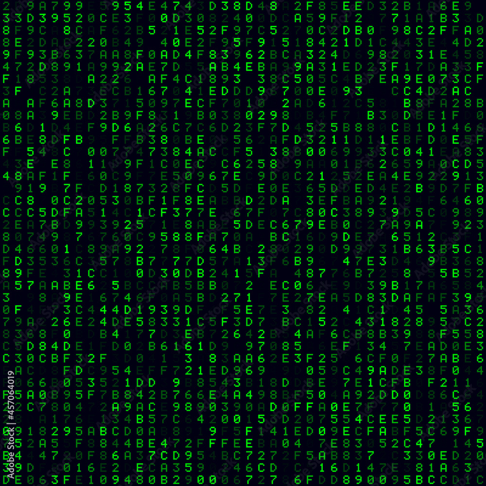 Poster matrix background. green filled hexadecimal background. medium sized seamless pattern. cool vector i