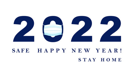 Happy New Year 2022. 2022 with a protective face mask. Christmas, new year's day during pandemic coronavirus, COVID Holiday, Pandemic Holiday.Safe New Years and Christmas celebrations.
