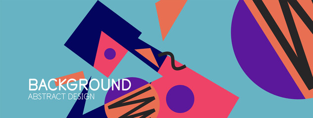 Abstract background. Blocks, lines, triangles, circles composition. Techno or business concept for wallpaper, banner, background, landing page