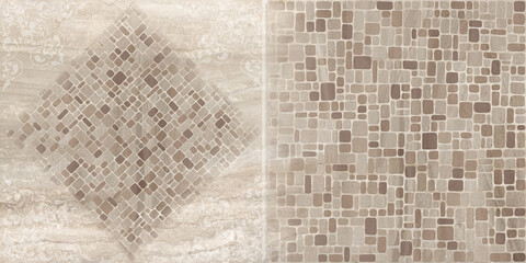 Mosaic pattern background on beige travertine texture