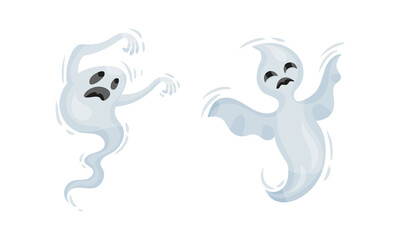 White Flying Ghost as Halloween Symbol Vector Set