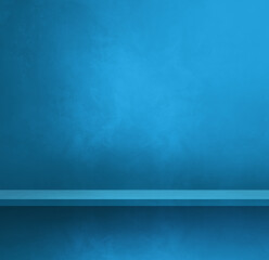 Empty shelf on a blue wall. Background template. Square banner