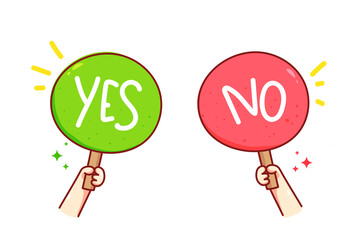 Hand holding Yes or No sign vector art illustration