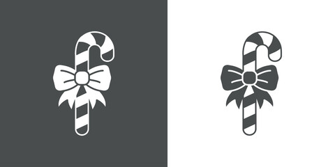 Logotipo candy cane de navidad. Icono plano silueta de bastón de caramelo con lazo de regalo en fondo gris y fondo blanco