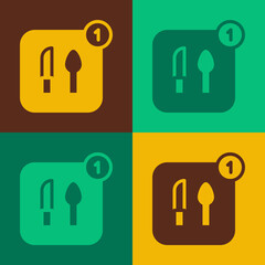 Pop art Food ordering icon isolated on color background. Order by mobile phone. Restaurant food delivery concept. Vector