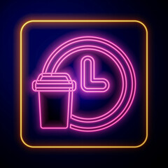 Glowing neon Round the clock delivery icon isolated on black background. Vector