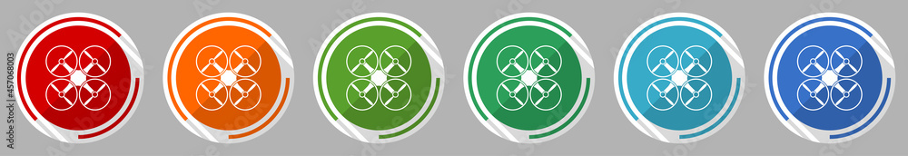 Poster Drone, copter icon set, vector illustration in 6 colors options for webdesign and mobile applications, flat design symbol