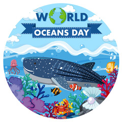 World Ocean Day banner with many different sea animals