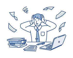 忙しくて頭を抱えるビジネスマン