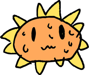 子供が描いた汗っかき太陽のかわいい落書き 猛暑 熱射病