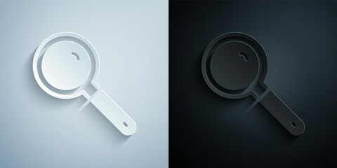 Paper cut Magnifying glass icon isolated on grey and black background. Search, focus, zoom, business symbol. Paper art style. Vector