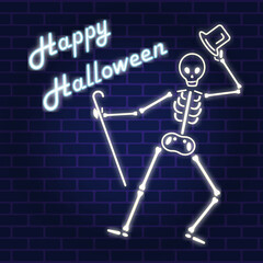 happy halloween skeleton neon sign