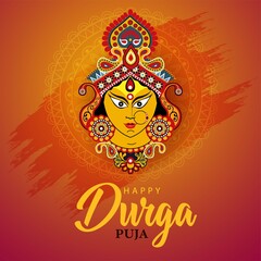 indian God durga Face in Happy Durga Puja Subh Navratri background. vector illustration