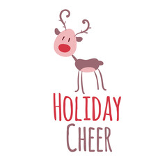 Fototapeta na wymiar Christmas logotype or insignia. Cute cartoon deer. Holiday cheer.