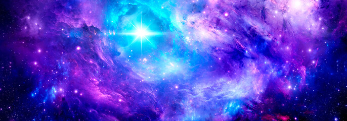 Cosmic background with a purple nebula and a bright star © MARIIA