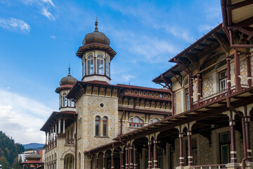 Obraz premium The Towers of the Casino From Slanic Moldova, Bacau, Romania 