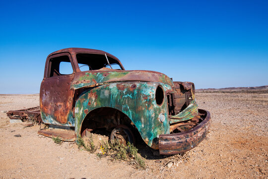 old abandoned truck in the desert