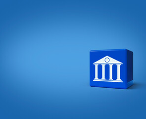 3d rendering, illustration of bank icon on block cubes on light blue background, Business banking online concept