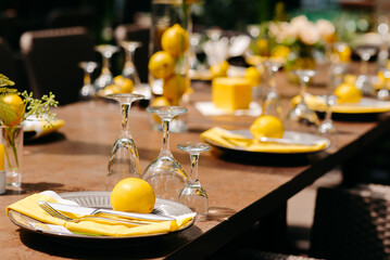 table set for a party, table decor at the restaurant