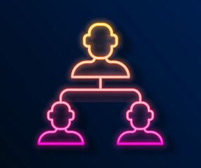 Glowing neon line Business hierarchy organogram chart infographics icon isolated on black background. Corporate organizational structure graphic elements. Vector